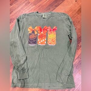 Comfort Colors Olive Green Long-Sleeve Dr Pepper Can Graphic Tee